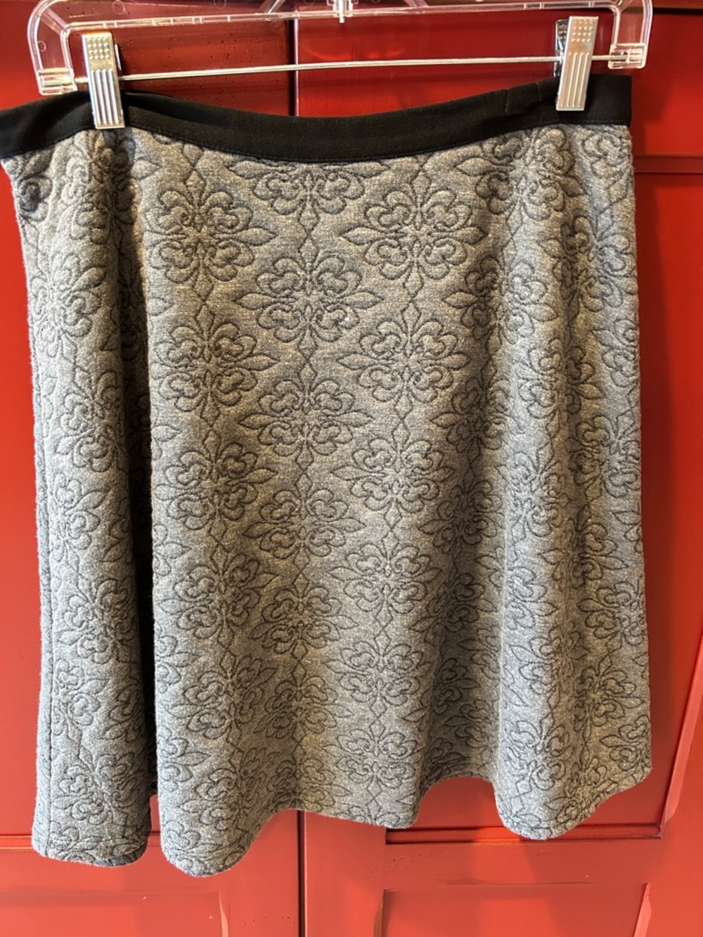 Cupio Gray Patterned A-Line Skirt with Black Waistband